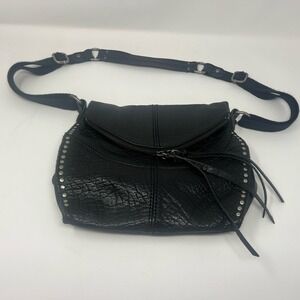 The Sak Black Pebbled Leather Adjustable Crossbody Bag Studded Boho Purse